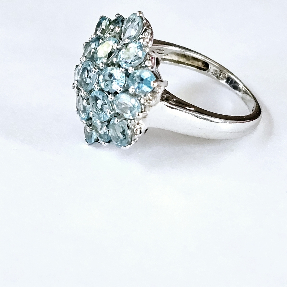 All Natural Paraiba Apatite Cluster Platinum/925 Size 6 - Picture 8 of 17